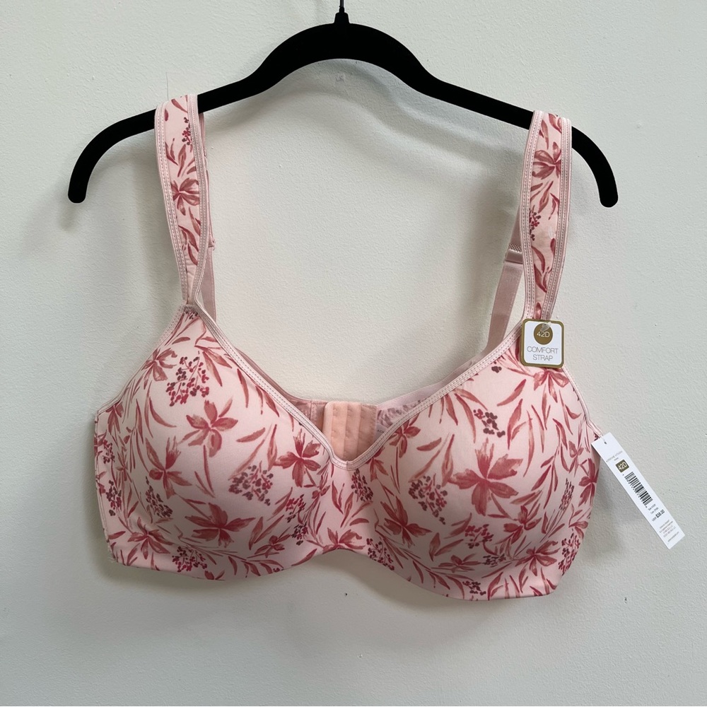NWT Adrienne vittadini pink floral print comfort strap 42D underwire bra